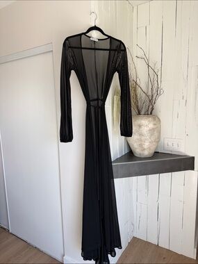 Sheer Black Maxi Duster Cover-Up